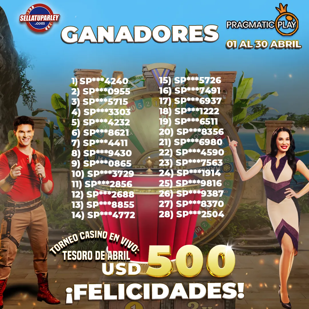 Ganadores Torneo Casino en Vivo: El Tesoro de Abril en SellaTuParley.com con Pragmatic Play