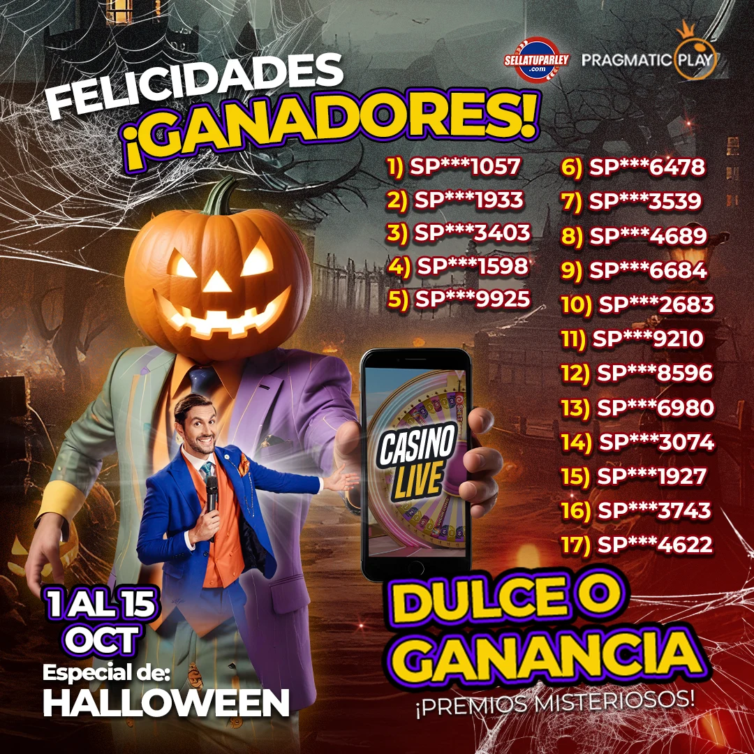 Ganadores Premios Misteriosos Casino en Vivo Especial de Halloween: Dulce o ganancia de Pragmatic Play en Sellatuparley.com  