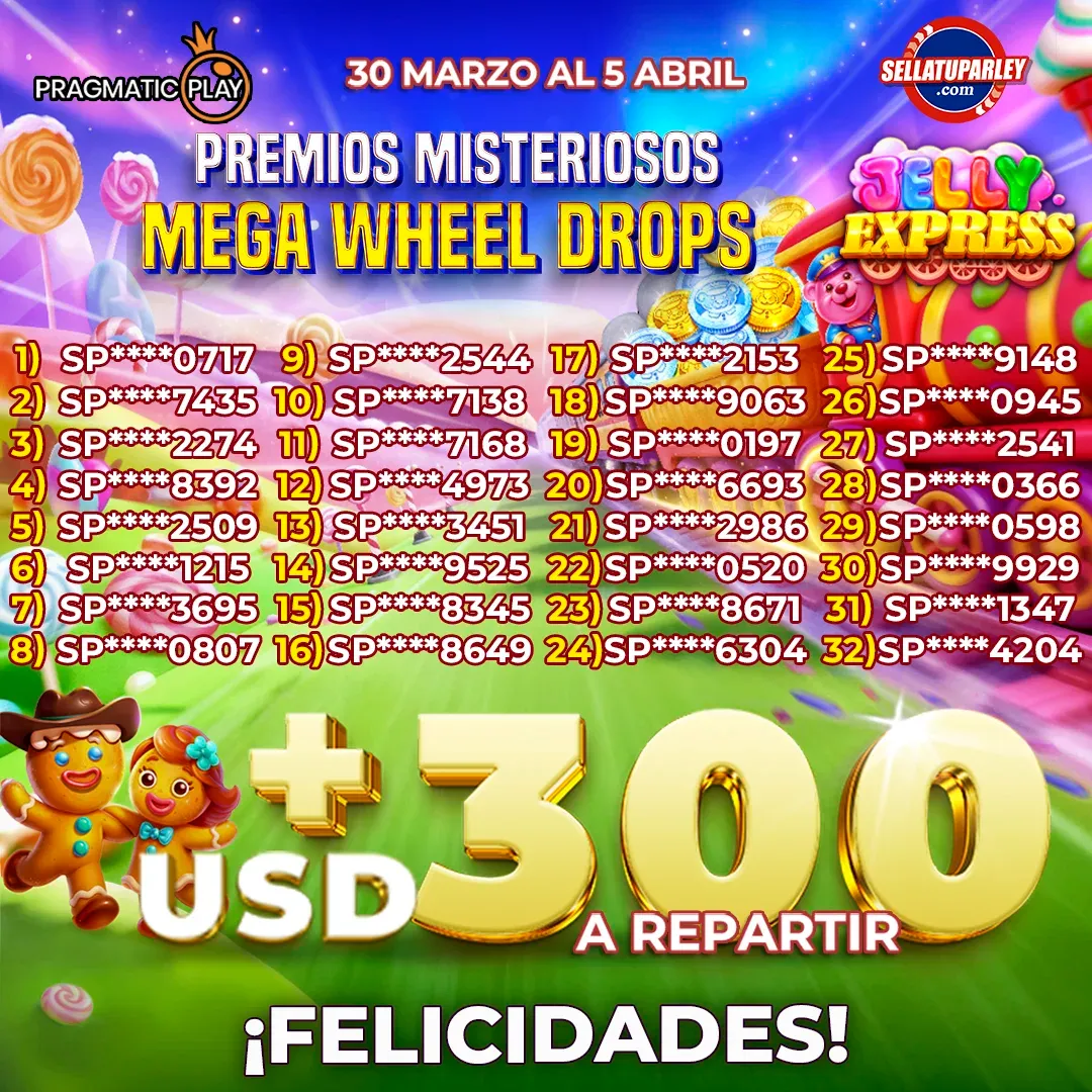 Ganadores Torneo ¡Premios Misteriosos Mega Wheel Drops Jelly Express! en slots con Pragmatic Play 