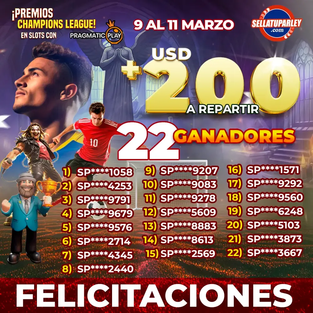 Ganadores Torneo ¡Premios Champions League! en slots con Pragmatic Play 