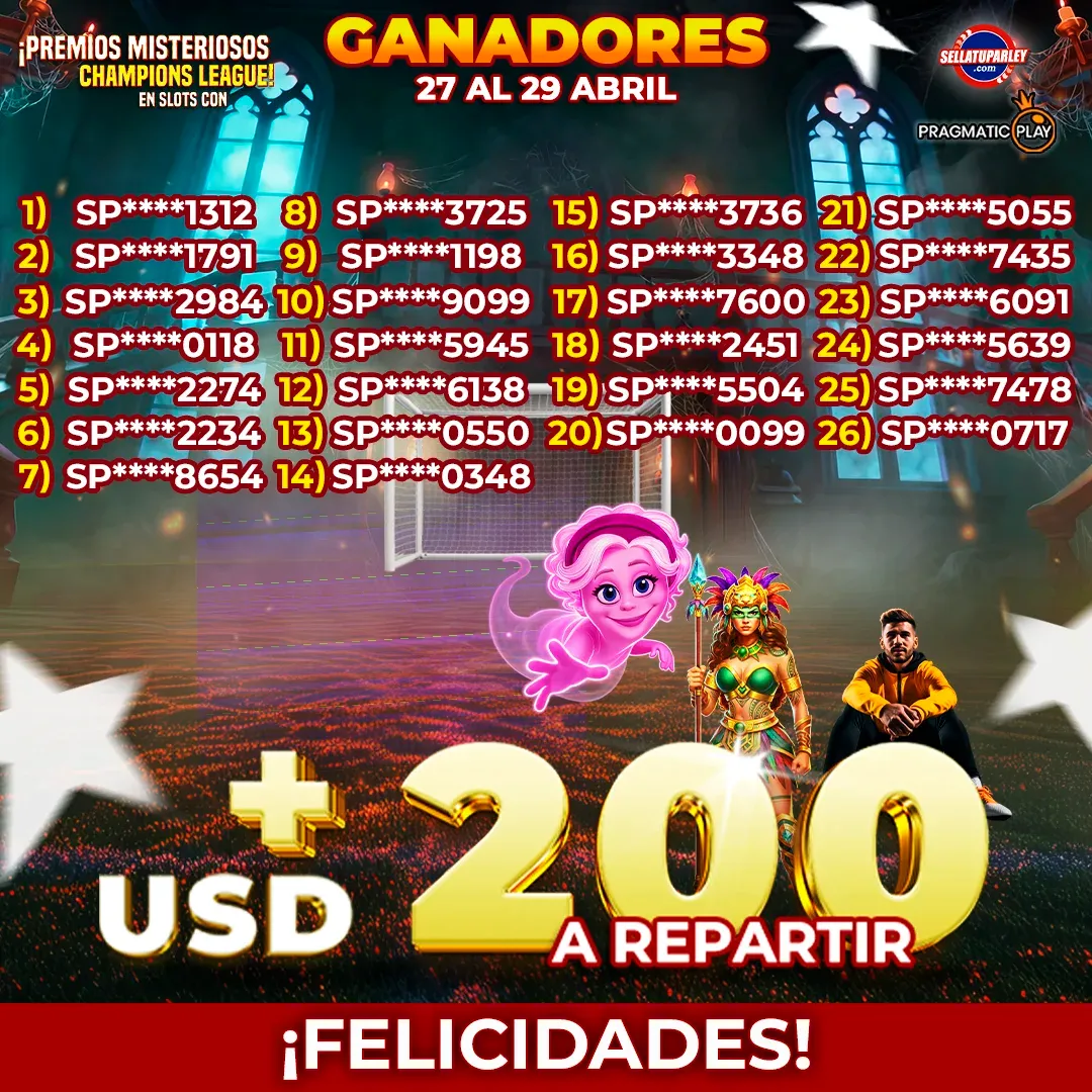 Ganadores Torneo ¡ Premios Champions League! en slots con Pragmatic Play 